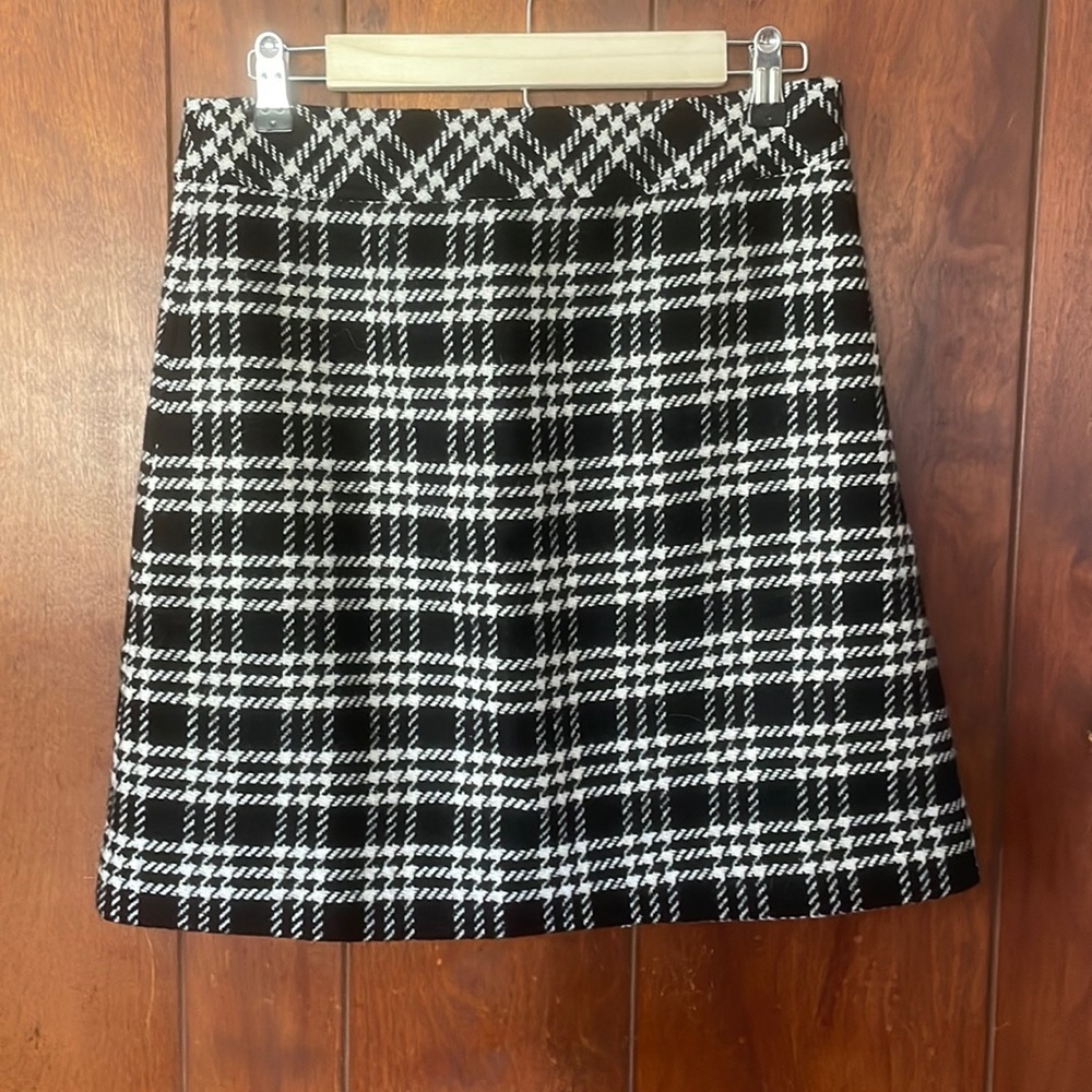 J Crew black & white plaid skirt wool